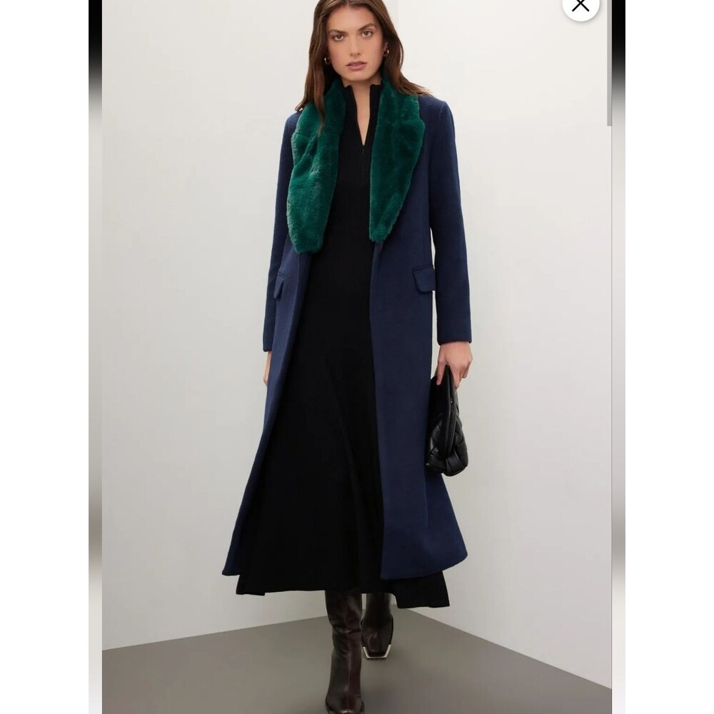 Marina Moscone Navy Faux Fur Fleece Long Coat Size 14